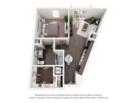 Floor plan for 1 bed, 1 bath, 701 sqft